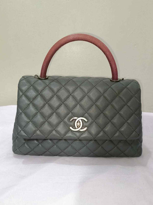 Chanel Grey Quilted Top Handle Shoulder Bag