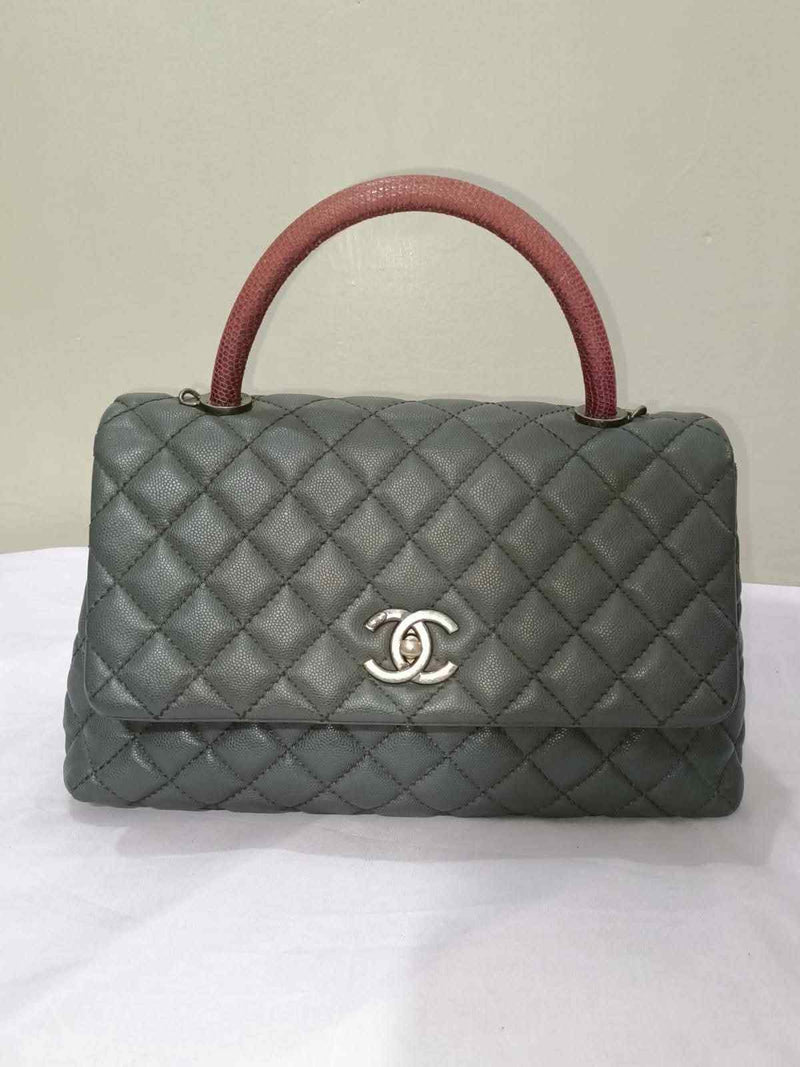 Chanel Grey Quilted Top Handle Shoulder Bag