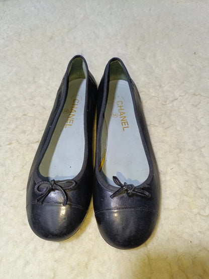 Chanel Leather ballet flats 37.5EU Black , Leather shoes | Pre-Loved