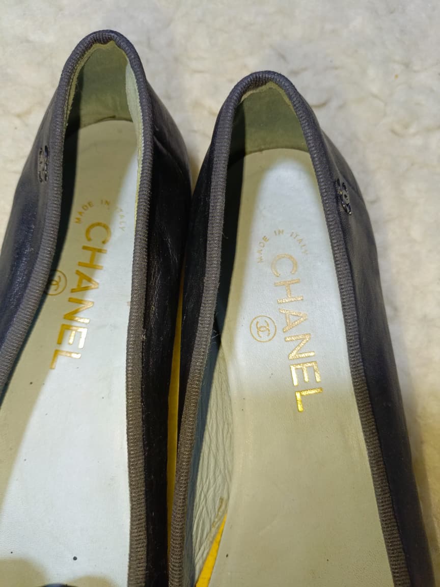 Chanel Leather ballet flats 37.5EU Black , Leather shoes | Pre-Loved