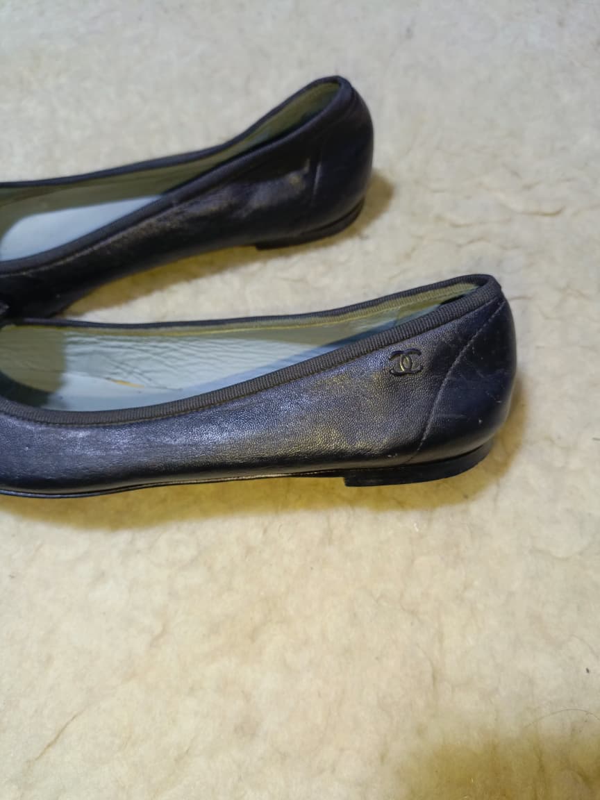 Chanel Leather ballet flats 37.5EU Black , Leather shoes | Pre-Loved