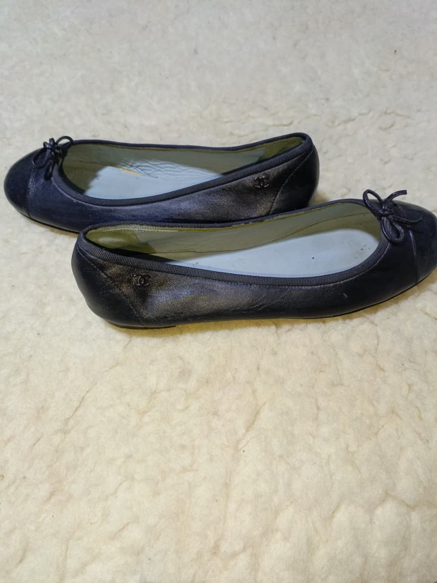 Chanel Leather ballet flats 37.5EU Black , Leather shoes | Pre-Loved