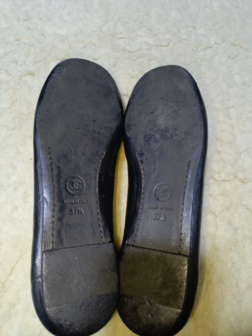 Chanel Leather ballet flats 37.5EU Black , Leather shoes | Pre-Loved