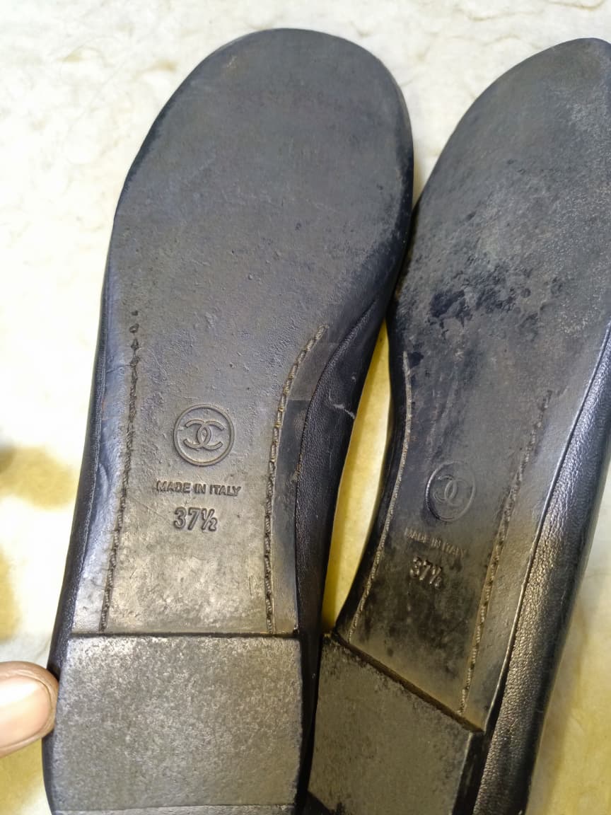 Chanel Leather ballet flats 37.5EU Black , Leather shoes | Pre-Loved