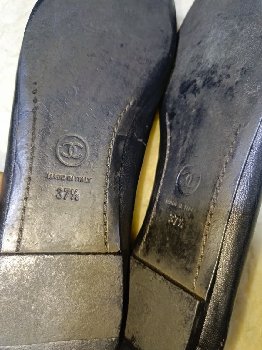 Chanel Leather ballet flats 37.5EU Black , Leather shoes | Pre-Loved