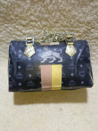 MCM Visetos Princess Lion Boston Bag – Black/Gold | Pre-Loved