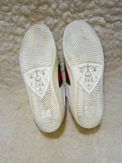 Gucci Ace White Leather Bee Sneakers with Web Stripe – Size 6 | Pre-Loved