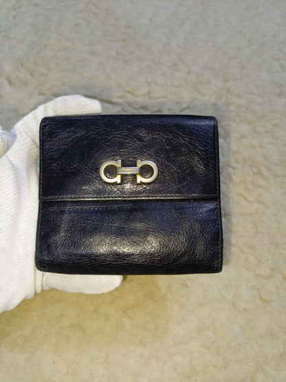 Ferragamo Black Leather Compact Wallet | Pre-Loved