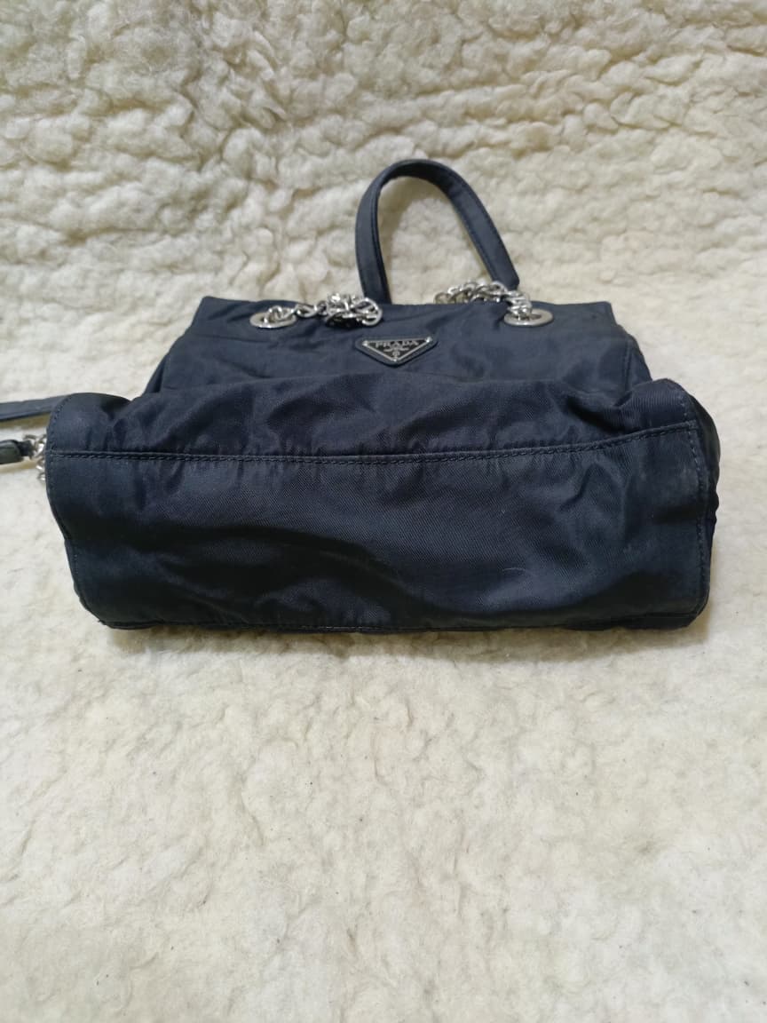 Prada Navy Nylon Chain Handle Tote | Pre-Loved