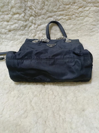 Prada Navy Nylon Chain Handle Tote | Pre-Loved