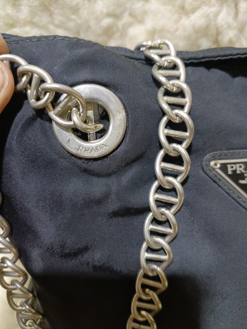 Prada Navy Nylon Chain Handle Tote | Pre-Loved