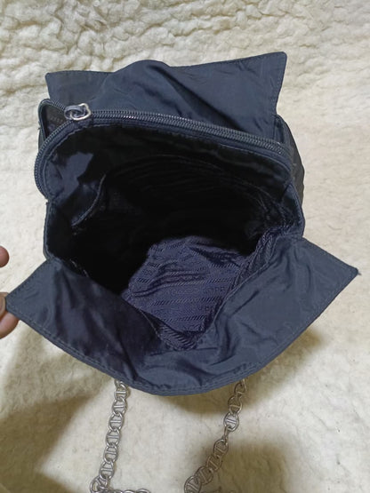 Prada Navy Nylon Chain Handle Tote | Pre-Loved
