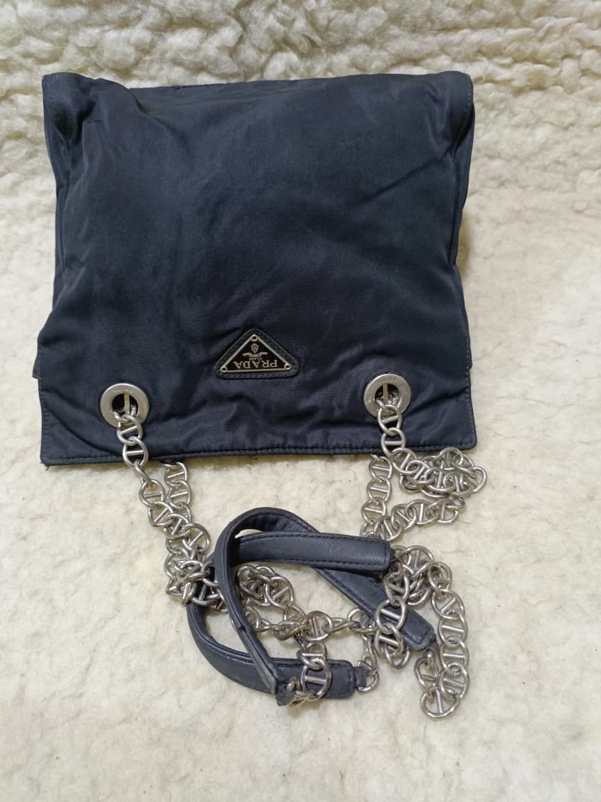 Prada Navy Nylon Chain Handle Tote | Pre-Loved