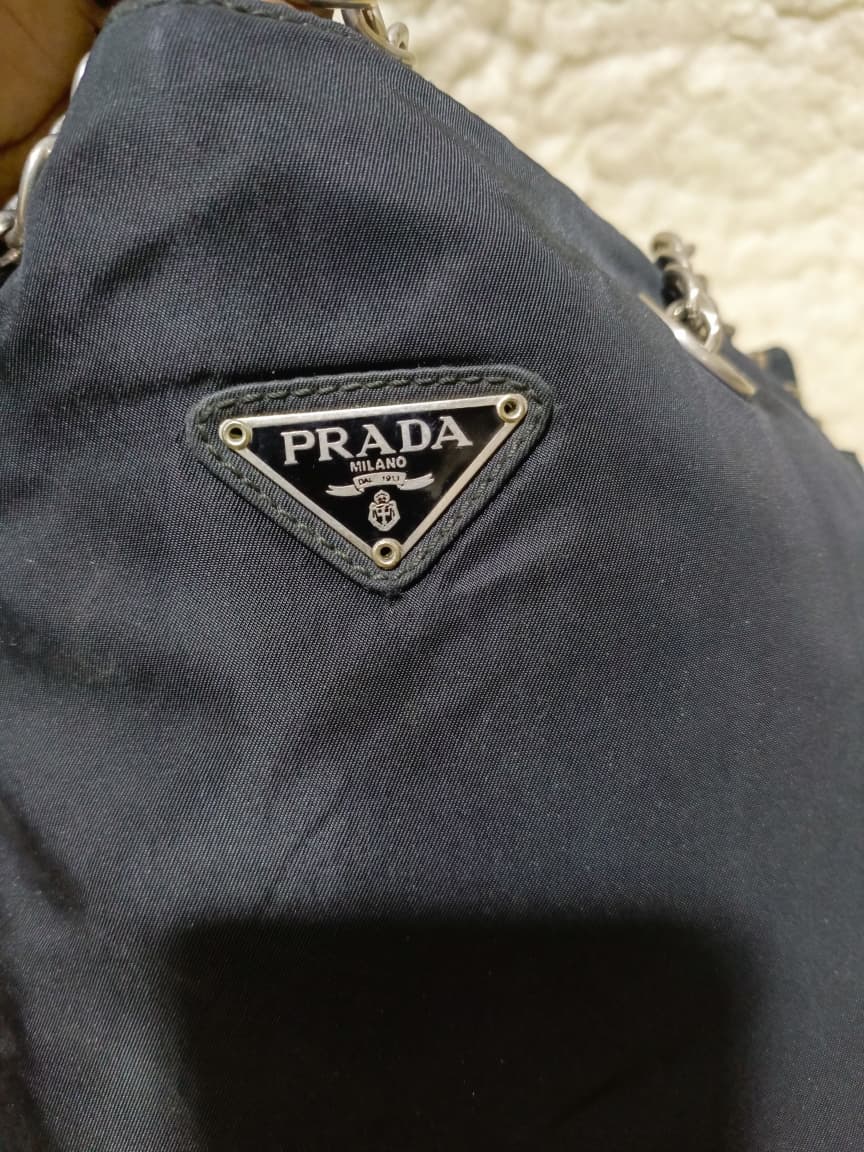 Prada Navy Nylon Chain Handle Tote | Pre-Loved
