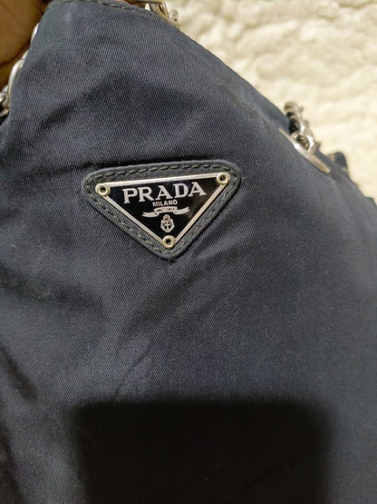 Prada Navy Nylon Chain Handle Tote | Pre-Loved