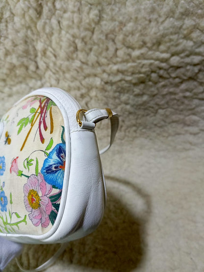 Gucci Flora Print White Leather Crossbody Bag | Pre-Loved
