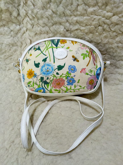 Gucci Flora Print White Leather Crossbody Bag | Pre-Loved