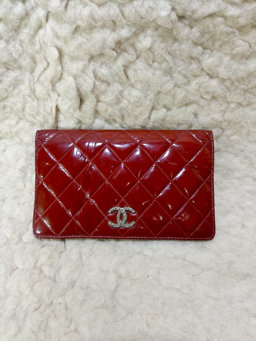 Chanel Red Quilted Patent Leather Long Wallet | Pre-Loved