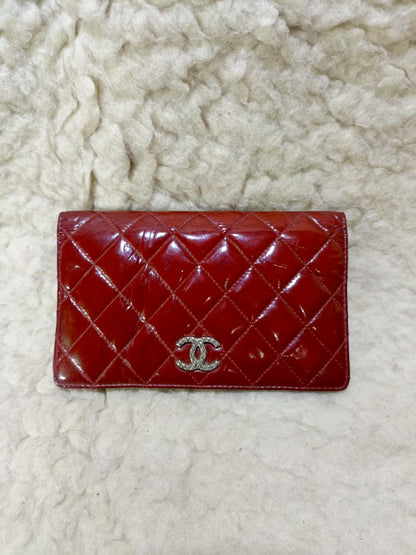 Chanel Red Quilted Patent Leather Long Wallet | Pre-Loved