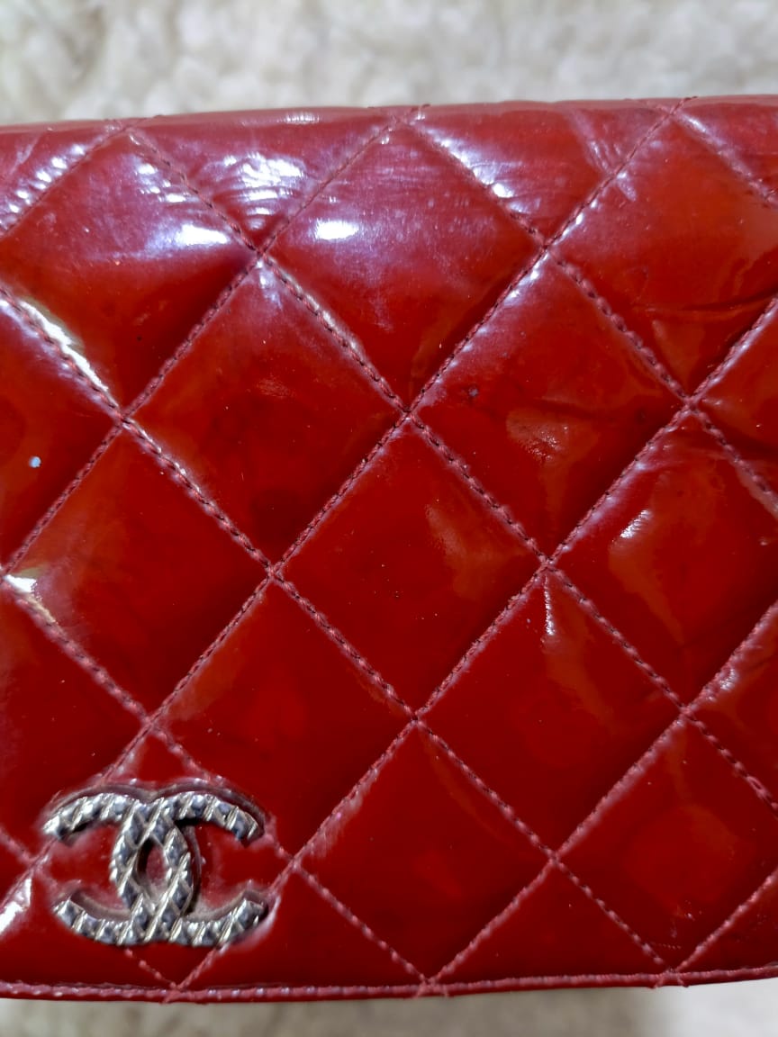 Chanel Red Quilted Patent Leather Long Wallet | Pre-Loved