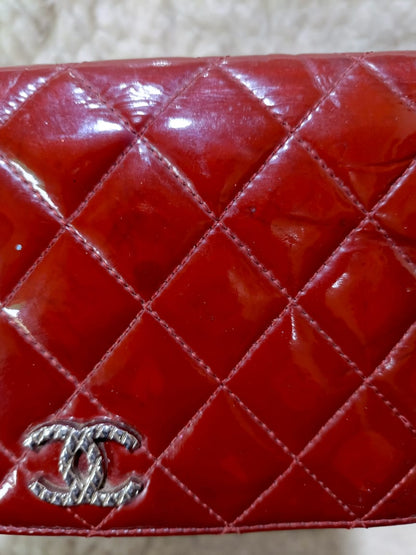 Chanel Red Quilted Patent Leather Long Wallet | Pre-Loved