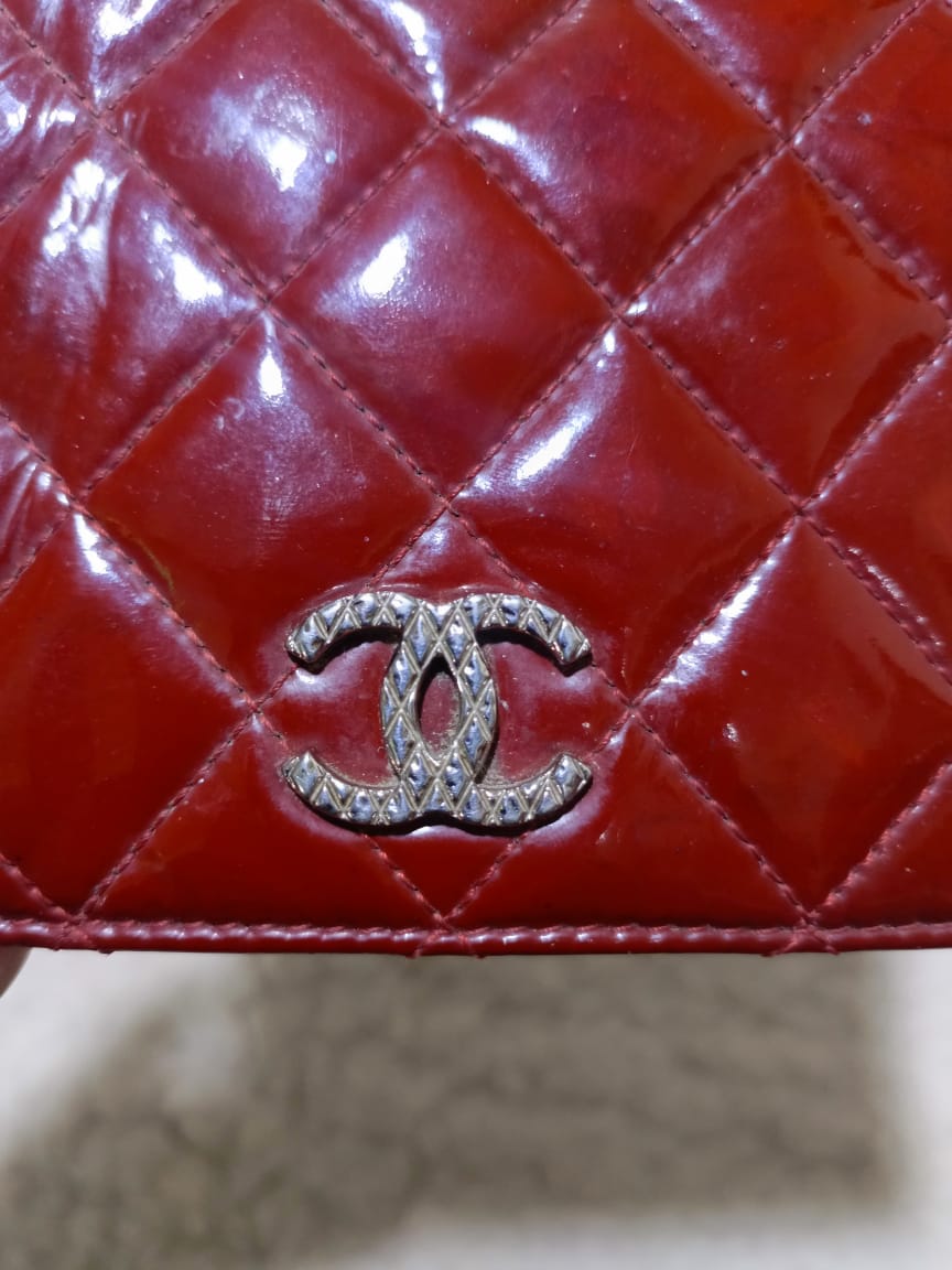 Chanel Red Quilted Patent Leather Long Wallet | Pre-Loved