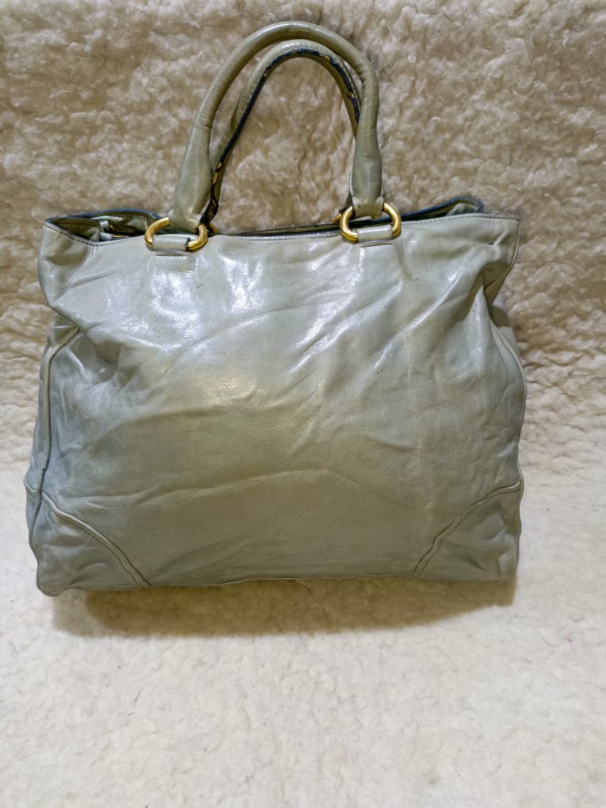 Prada Milano Tote Bag in Sage Grey | Pre-Loved