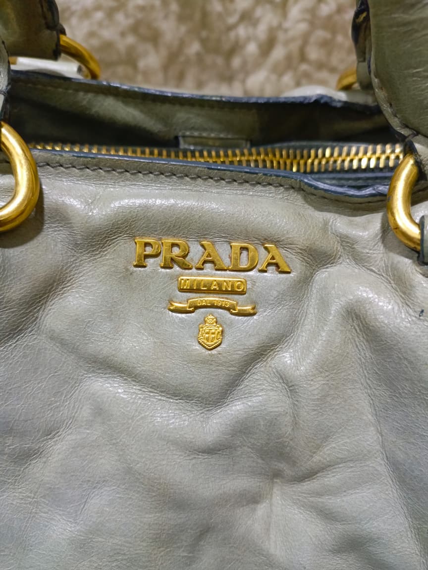 Prada Milano Tote Bag in Sage Grey | Pre-Loved