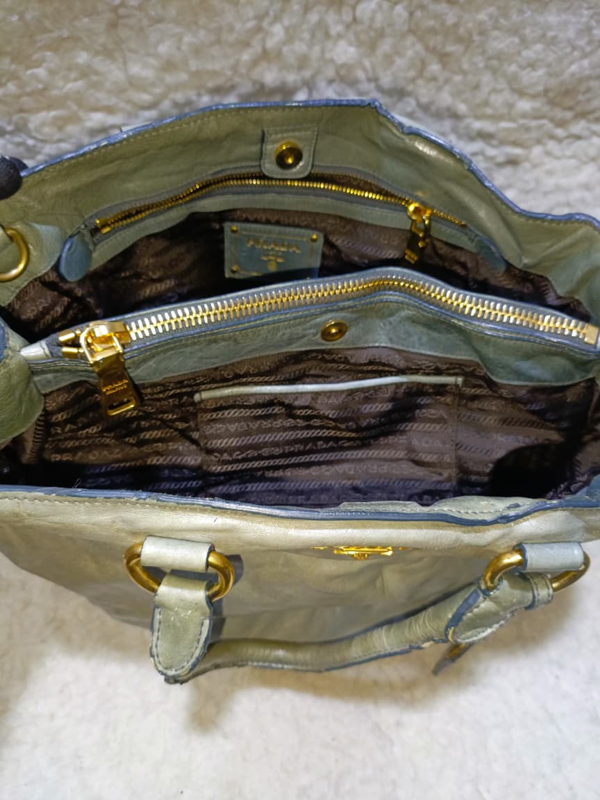 Prada Milano Tote Bag in Sage Grey | Pre-Loved