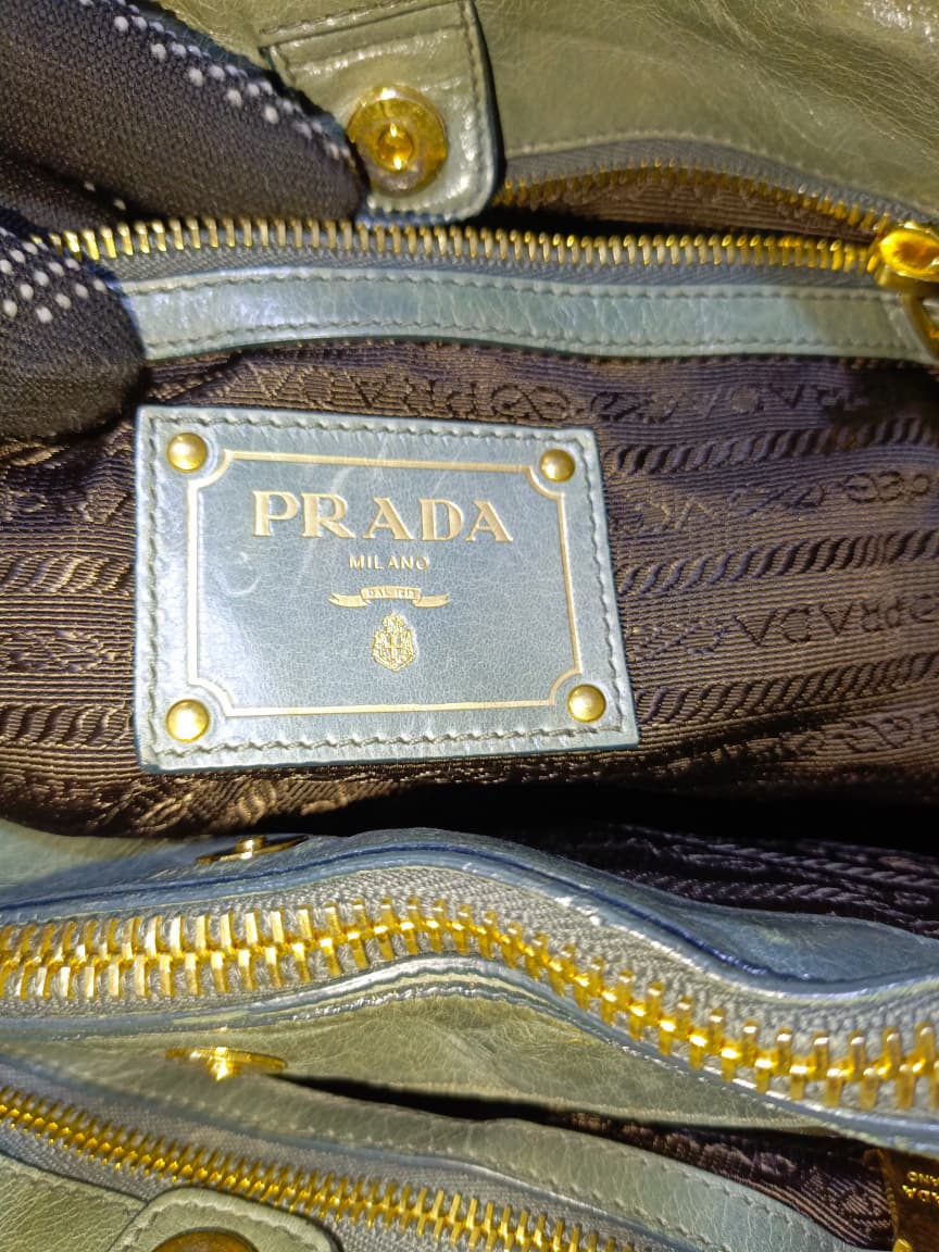 Prada Milano Tote Bag in Sage Grey | Pre-Loved