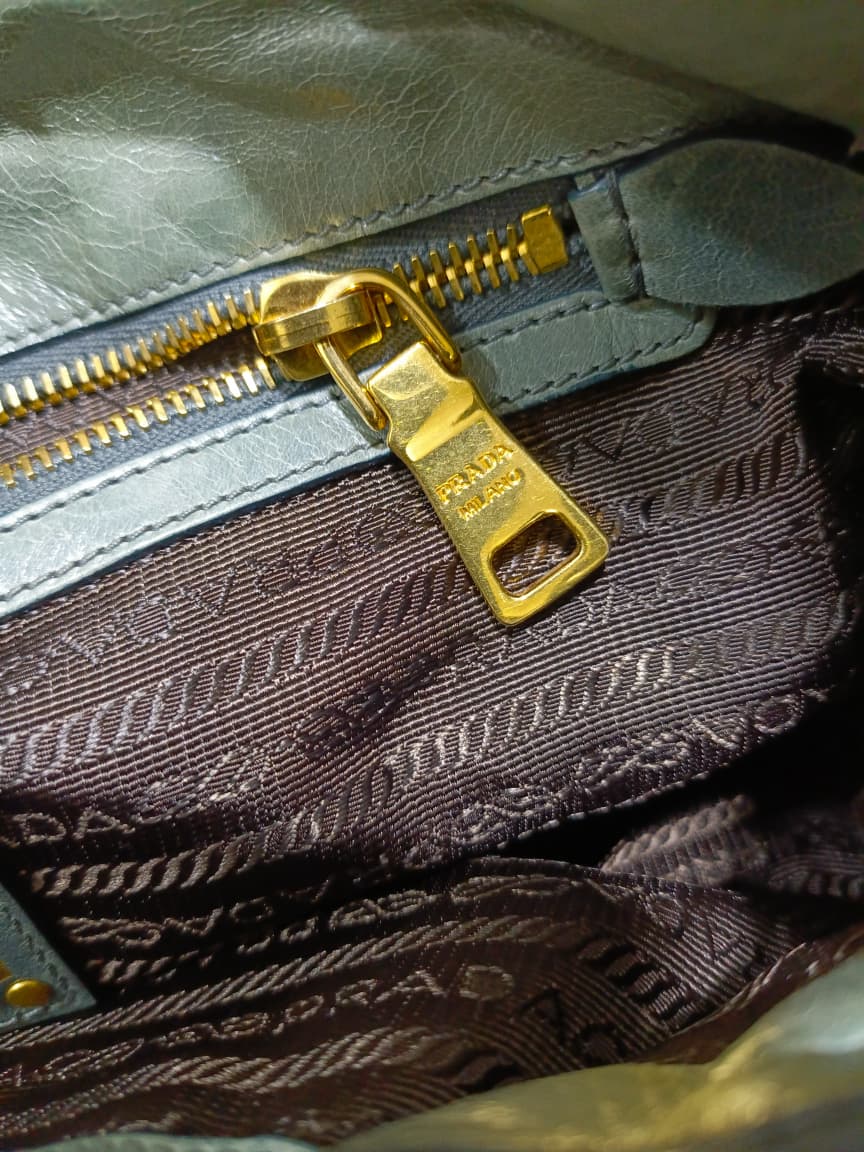 Prada Milano Tote Bag in Sage Grey | Pre-Loved