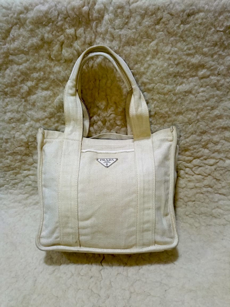 Prada Ivory Canvas Tote Bag | Pre-Loved