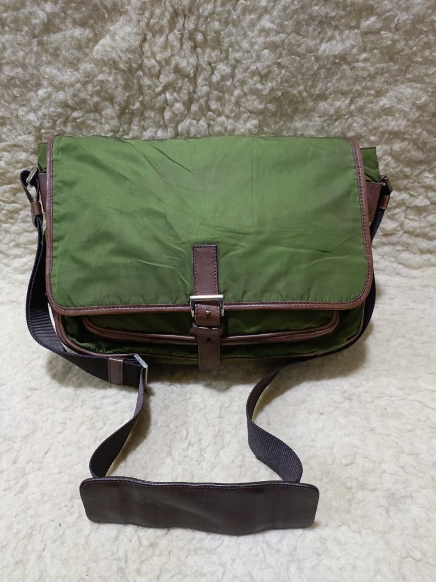 Prada Green Nylon & Brown  Crossbody Bag | Pre-Loved