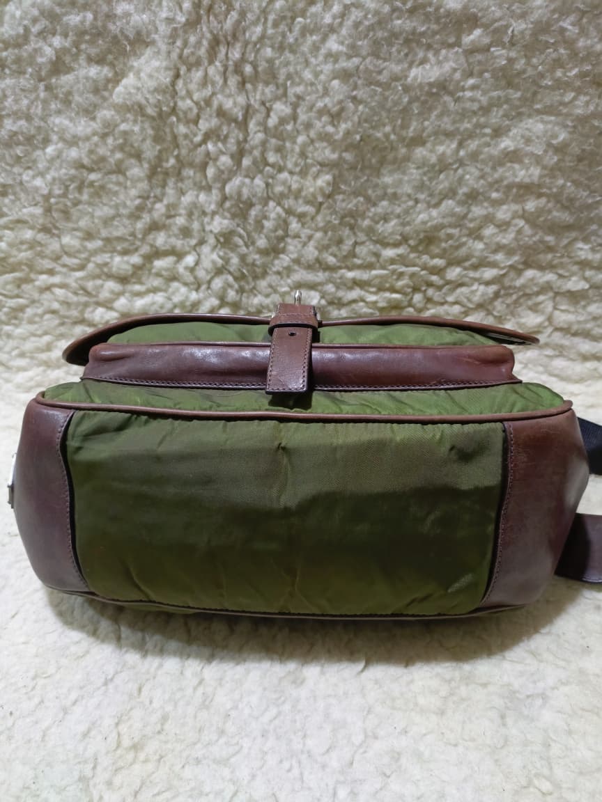 Prada Green Nylon & Brown  Crossbody Bag | Pre-Loved