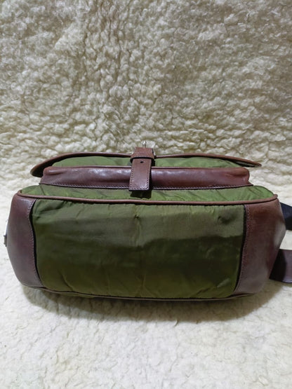 Prada Green Nylon & Brown  Crossbody Bag | Pre-Loved