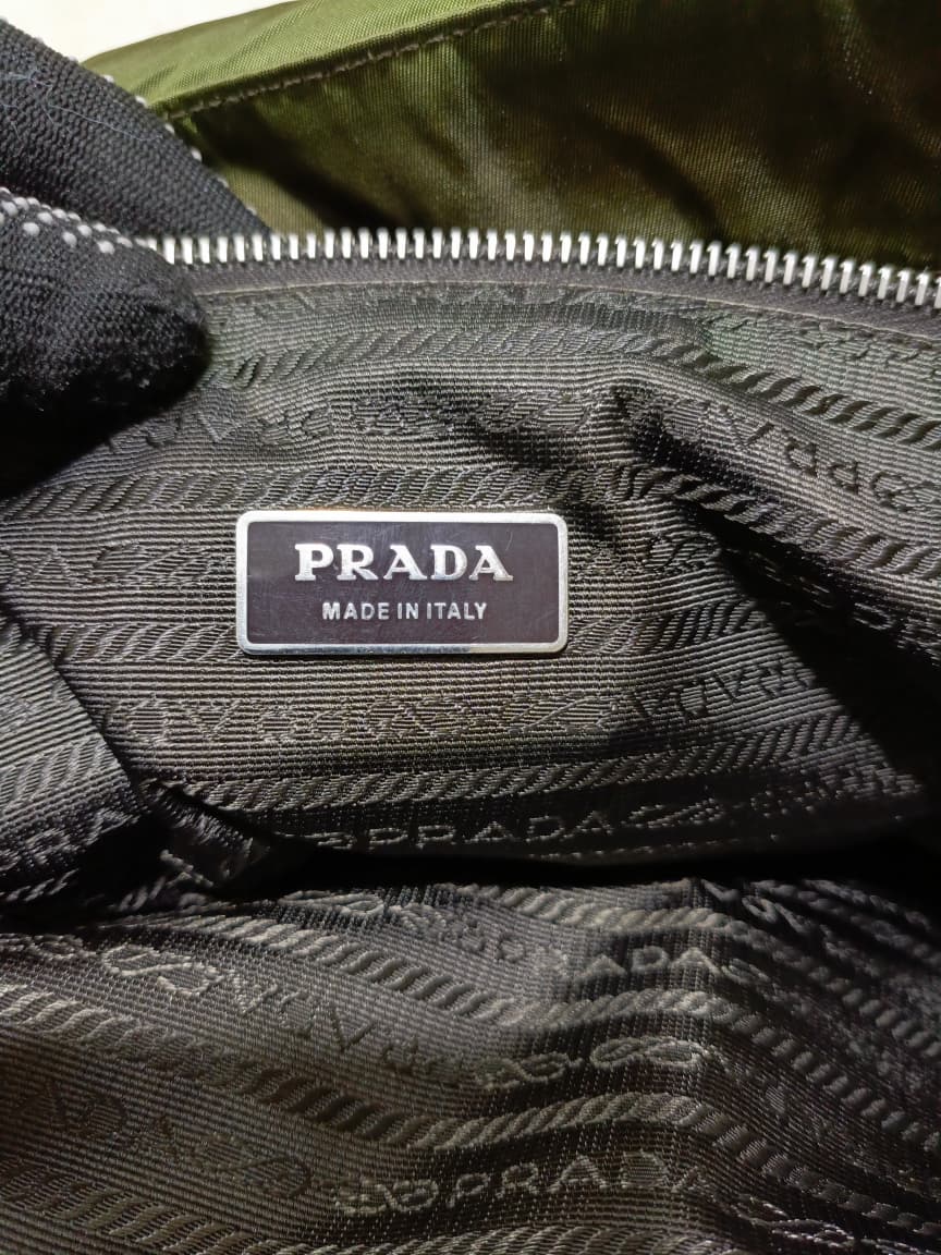 Prada Green Nylon & Brown  Crossbody Bag | Pre-Loved