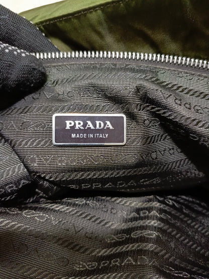 Prada Green Nylon & Brown  Crossbody Bag | Pre-Loved