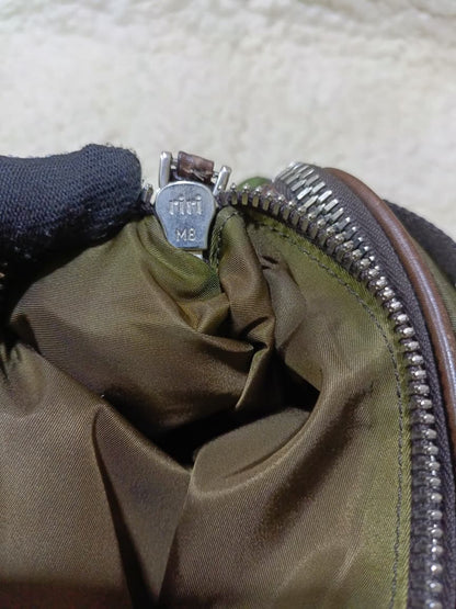 Prada Green Nylon & Brown  Crossbody Bag | Pre-Loved