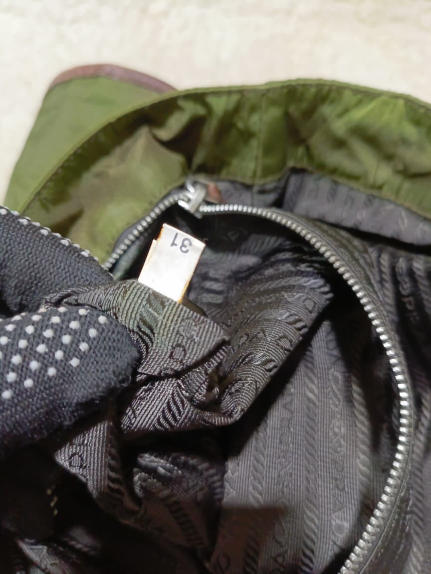 Prada Green Nylon & Brown  Crossbody Bag | Pre-Loved