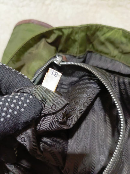 Prada Green Nylon & Brown  Crossbody Bag | Pre-Loved