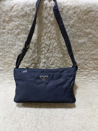 Prada Nylon Shoulder Bag in Black with Adjustable Strap | Pre-Loved