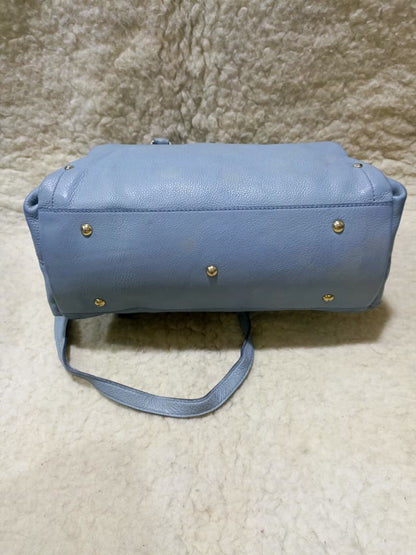 MCM Light Blue Leather Boston Bag with Shoulder Strap | Pre-Loved