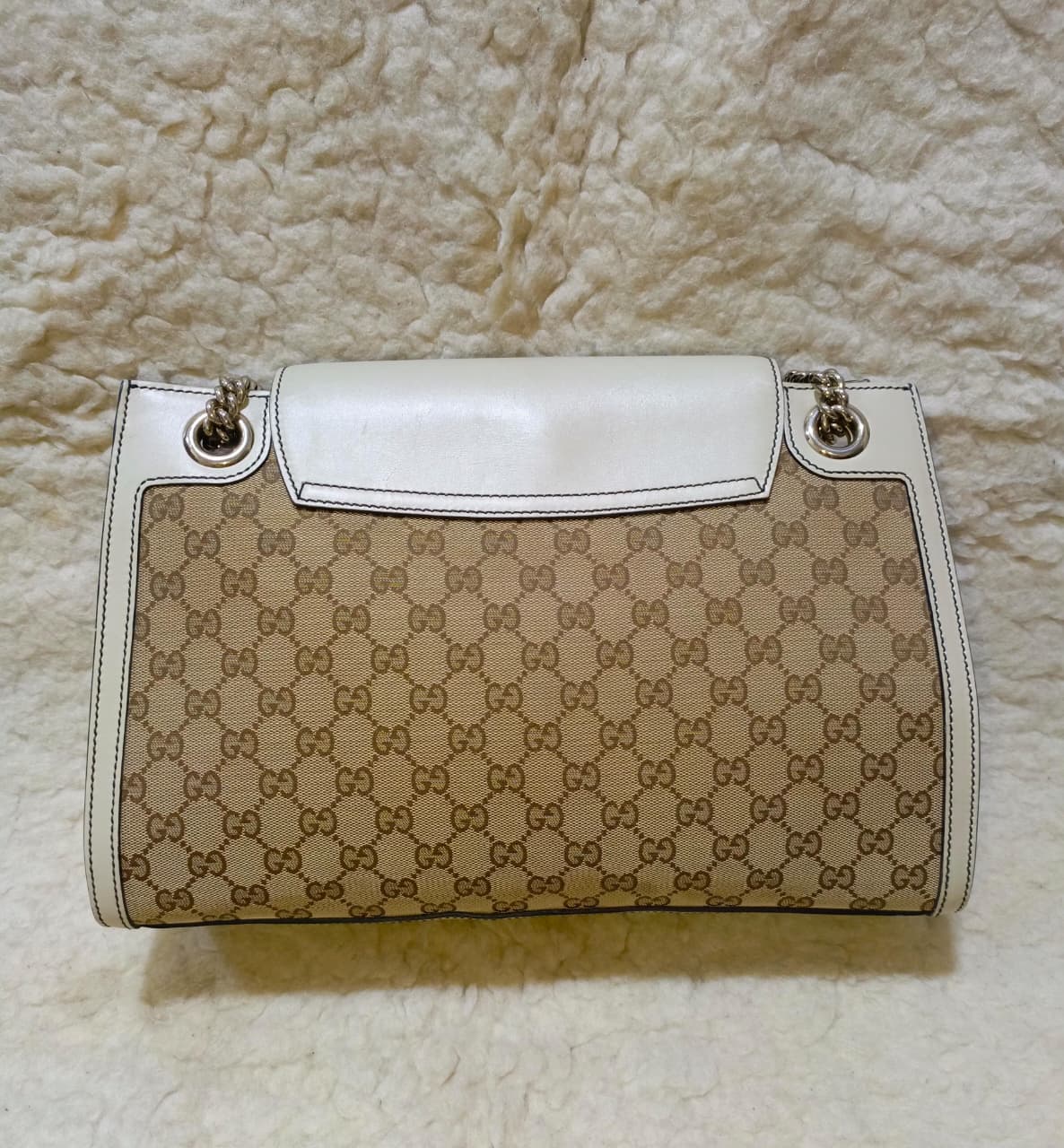Emily GG Canvas & White Leather Chain Shoulder Bag