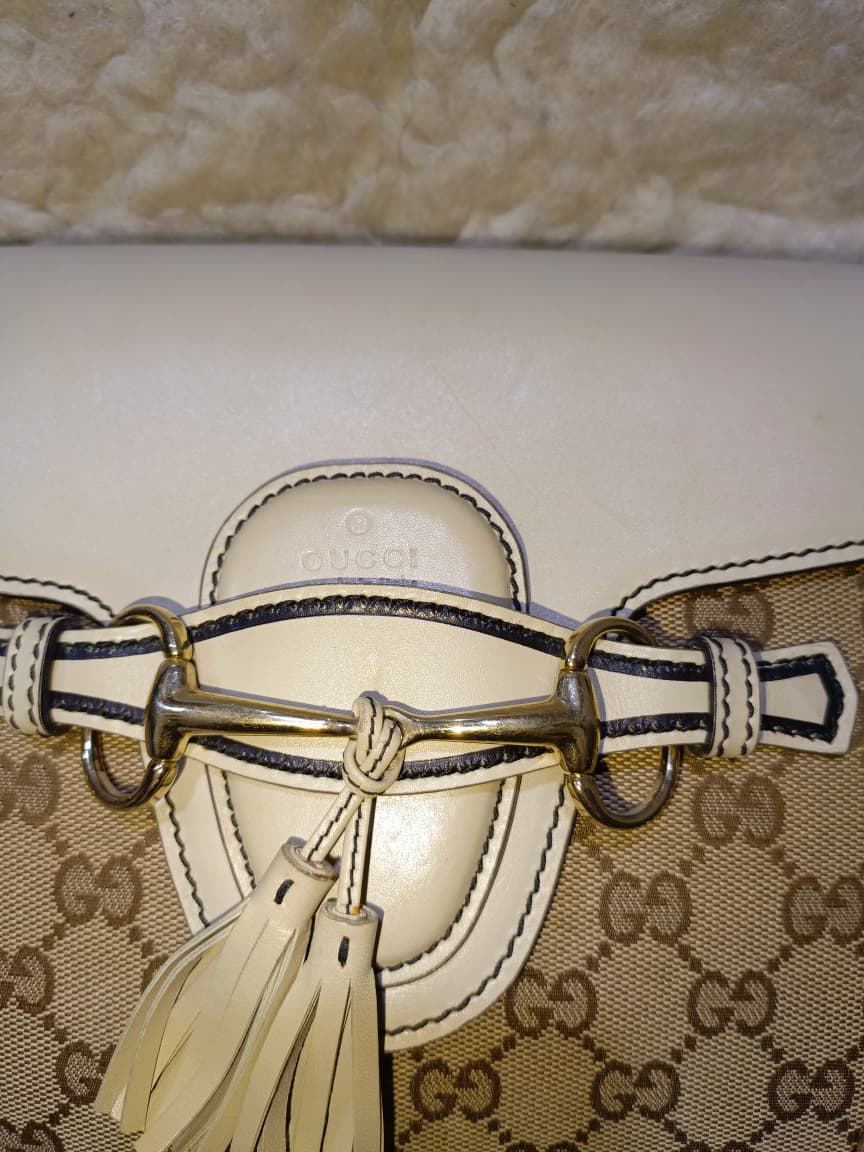 Emily GG Canvas & White Leather Chain Shoulder Bag