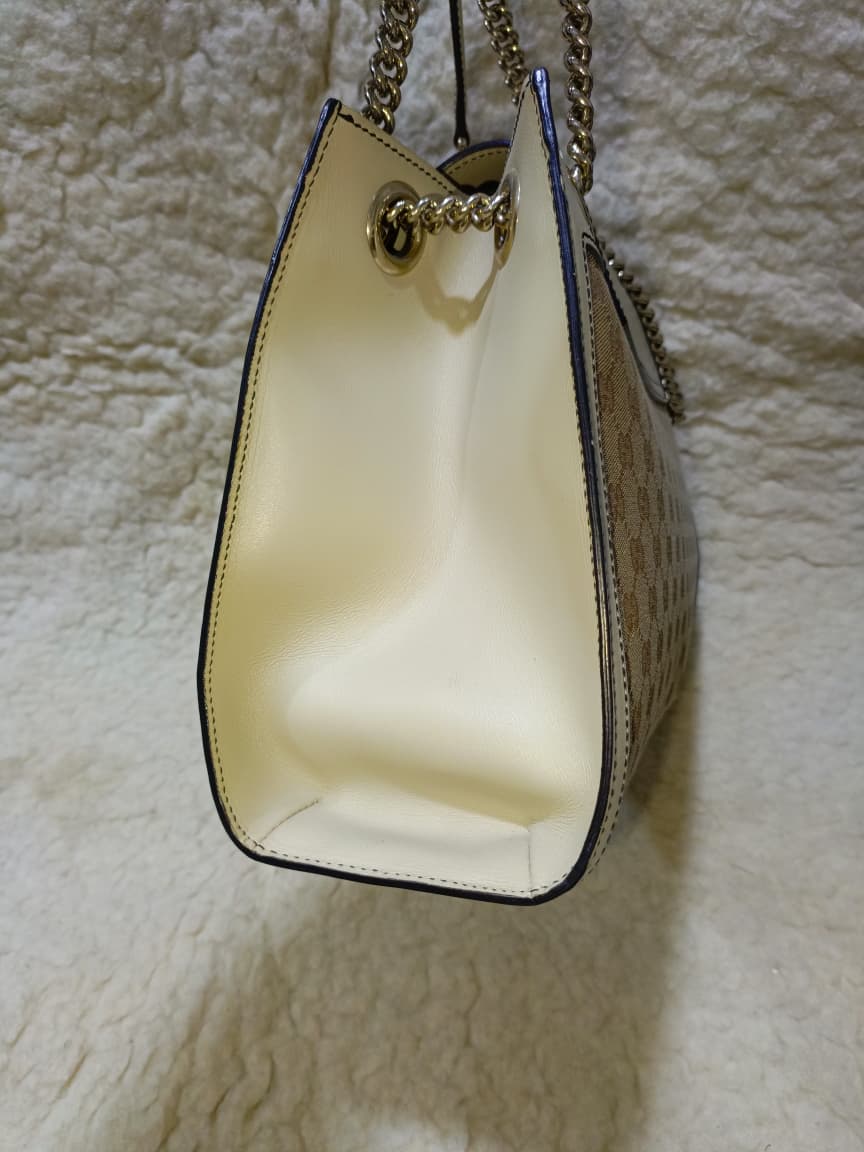 Emily GG Canvas & White Leather Chain Shoulder Bag