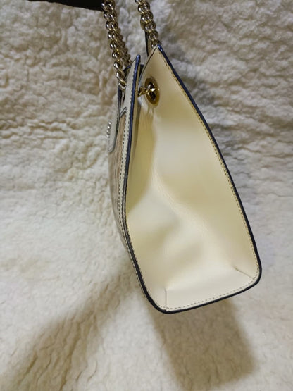 Emily GG Canvas & White Leather Chain Shoulder Bag