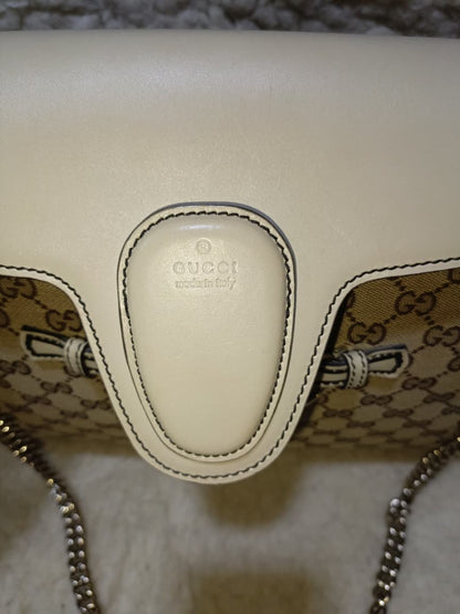 Emily GG Canvas & White Leather Chain Shoulder Bag
