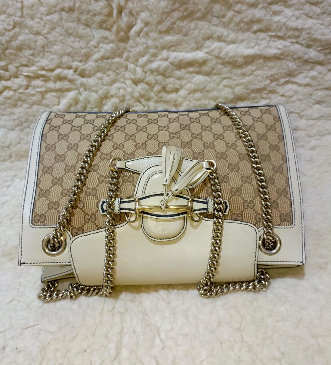 Emily GG Canvas & White Leather Chain Shoulder Bag