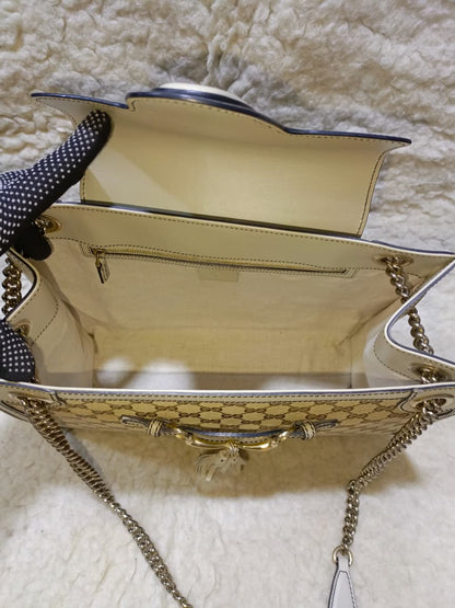 Emily GG Canvas & White Leather Chain Shoulder Bag