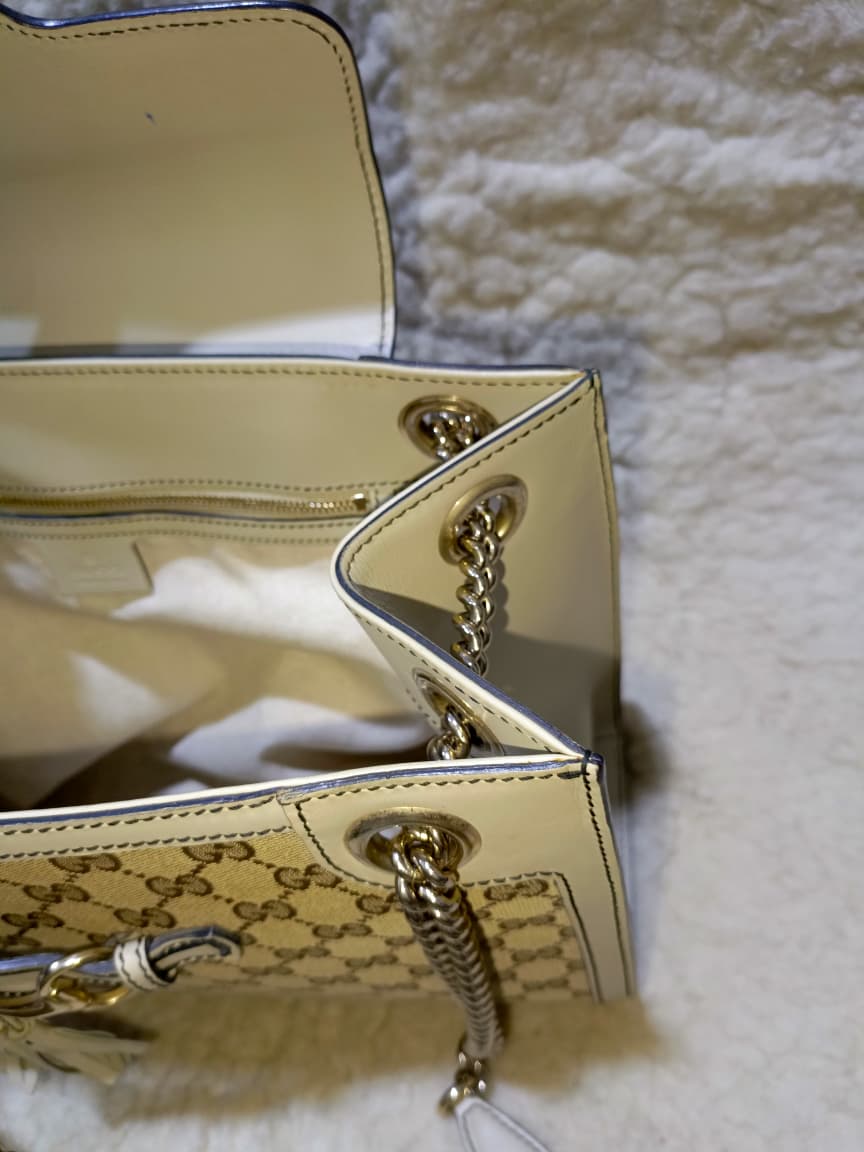Emily GG Canvas & White Leather Chain Shoulder Bag